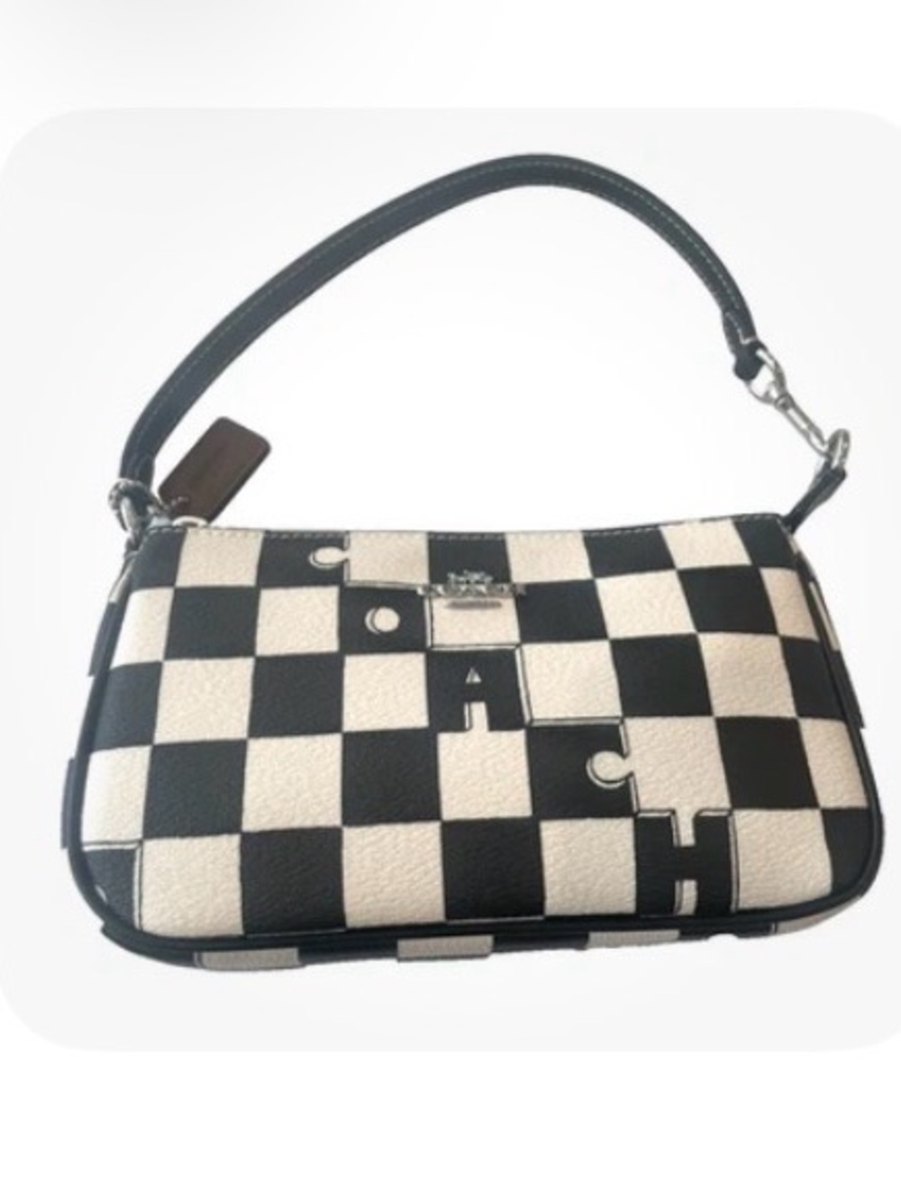 Coach Black and White Checker Shoulder Bag with Logo Accents